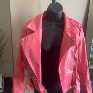 Pink Faux leather motorcycle jacket